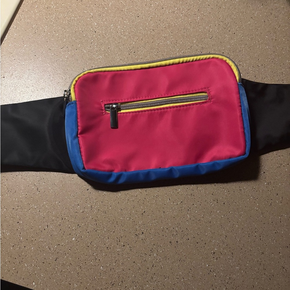 Vibrant Pink and Blue Belt Bag with Black Strap